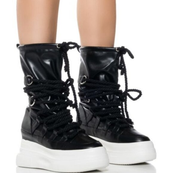 AZALEA WANG " READY TO GO "LACE UP HIGH TOP SNEAKER BOOT IN BLACK(BRAND NEW !!!! - Picture 1 of 7